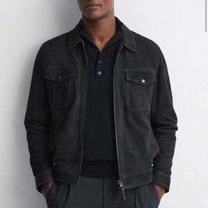 Reiss charcoal Suede Zip Jacket